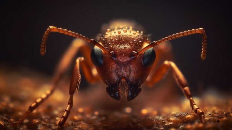 Red imported fire ant closeup macro showing reddish-brown head and mandibles