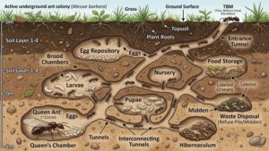 Underground ant colony cross-section explaining does killing ants attract more inside the nest