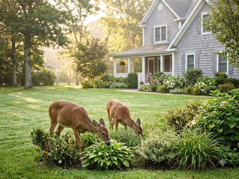 Deer control Nissequogue services protecting suburban backyard garden from deer damage