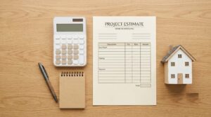 Calculator and project estimate sheet showing San Antonio exterminator prices and pest control cost