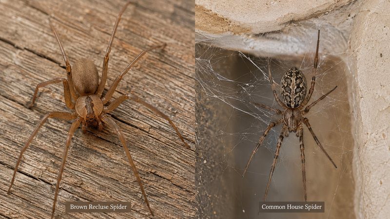 House spider vs brown recluse comparison showing violin marking and body differences