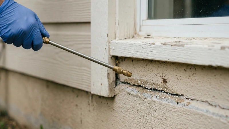 When is the best time to spray for spiders: residual spray applied into a foundation crack below a window sill